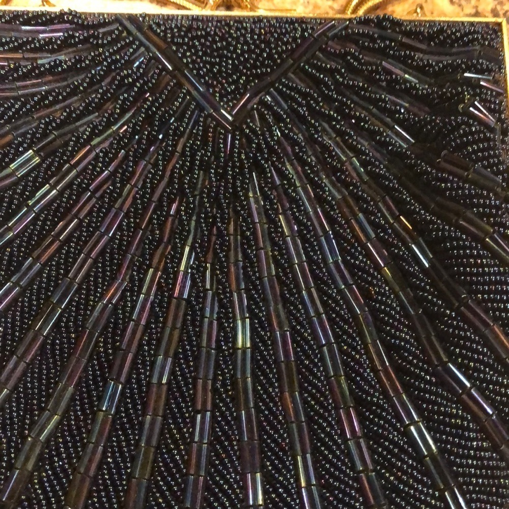Gold Chain Blue Purple Beaded Pouch Bag - Picture 2 of 8